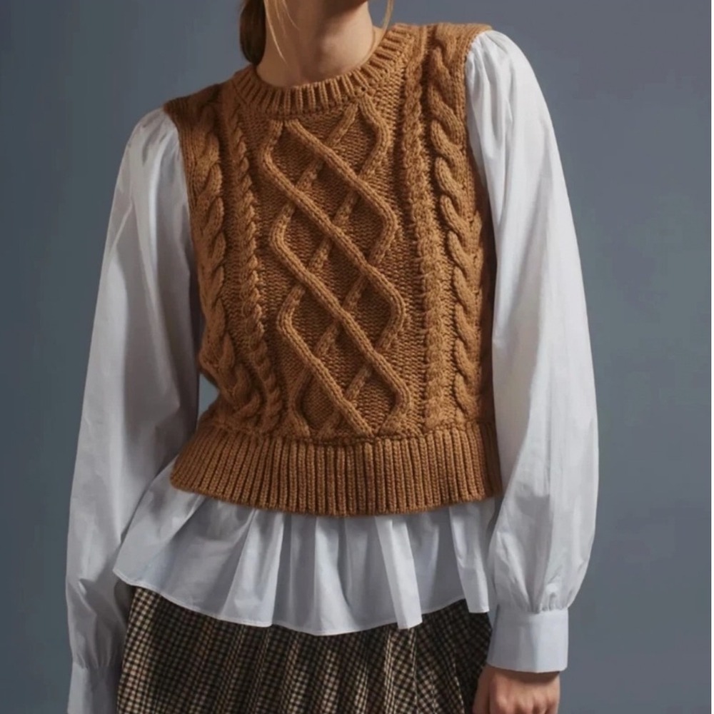 ANTHROPOLOGIE Sweater Vest & Blouse Layered Top Size Small Petite